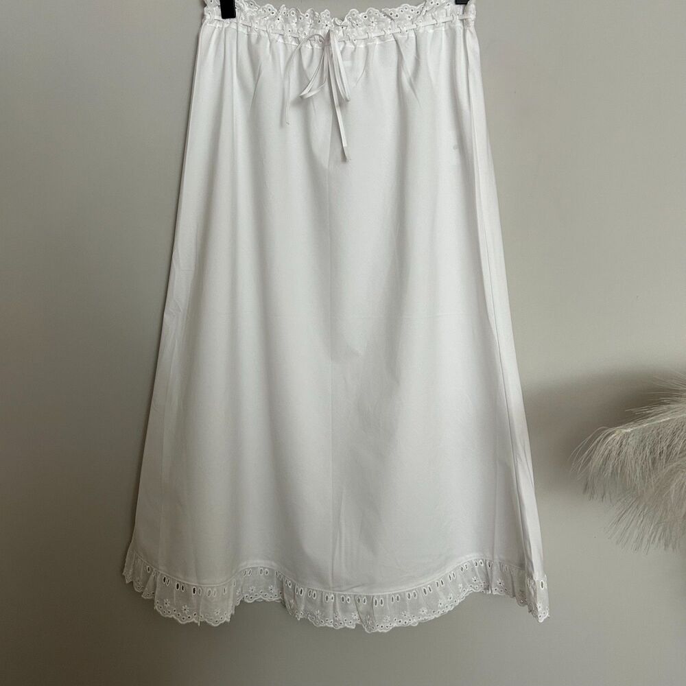 Maison Cléo White Cotton Embroidered Ruffle Midi Skirt Size M Eyelet